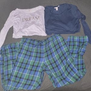 Victoria's Secret 3̶ 4 Piece Plaid PJ Set - Navy Plaid - XL +Extra Bonus PJ Top!